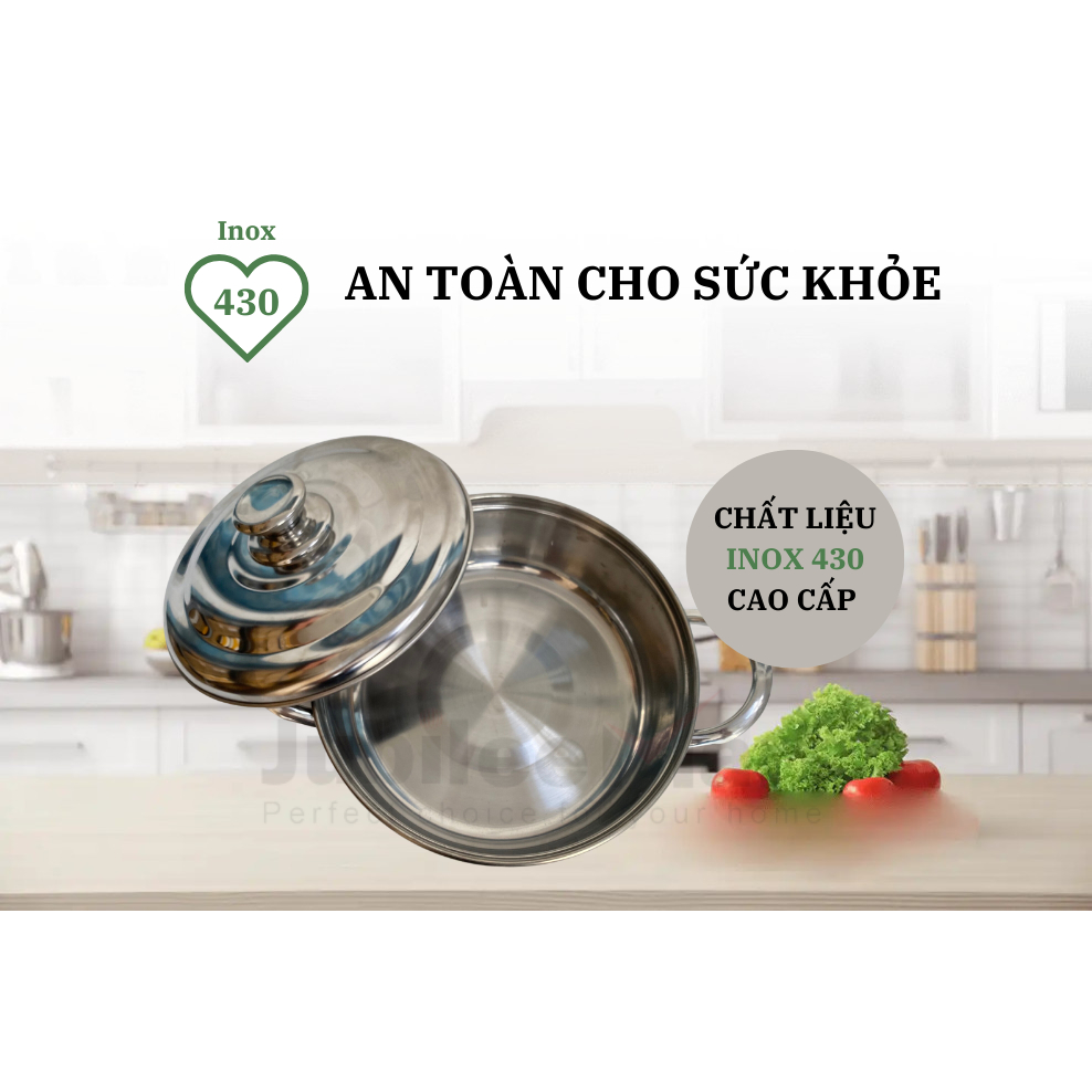 Nồi Lẩu Inox JUBILEE MART Tiện Dụng 24cm, Đáy Từ 3 Lớp Chống Dính Cao Cấp, Dùng được mọi loại bếp