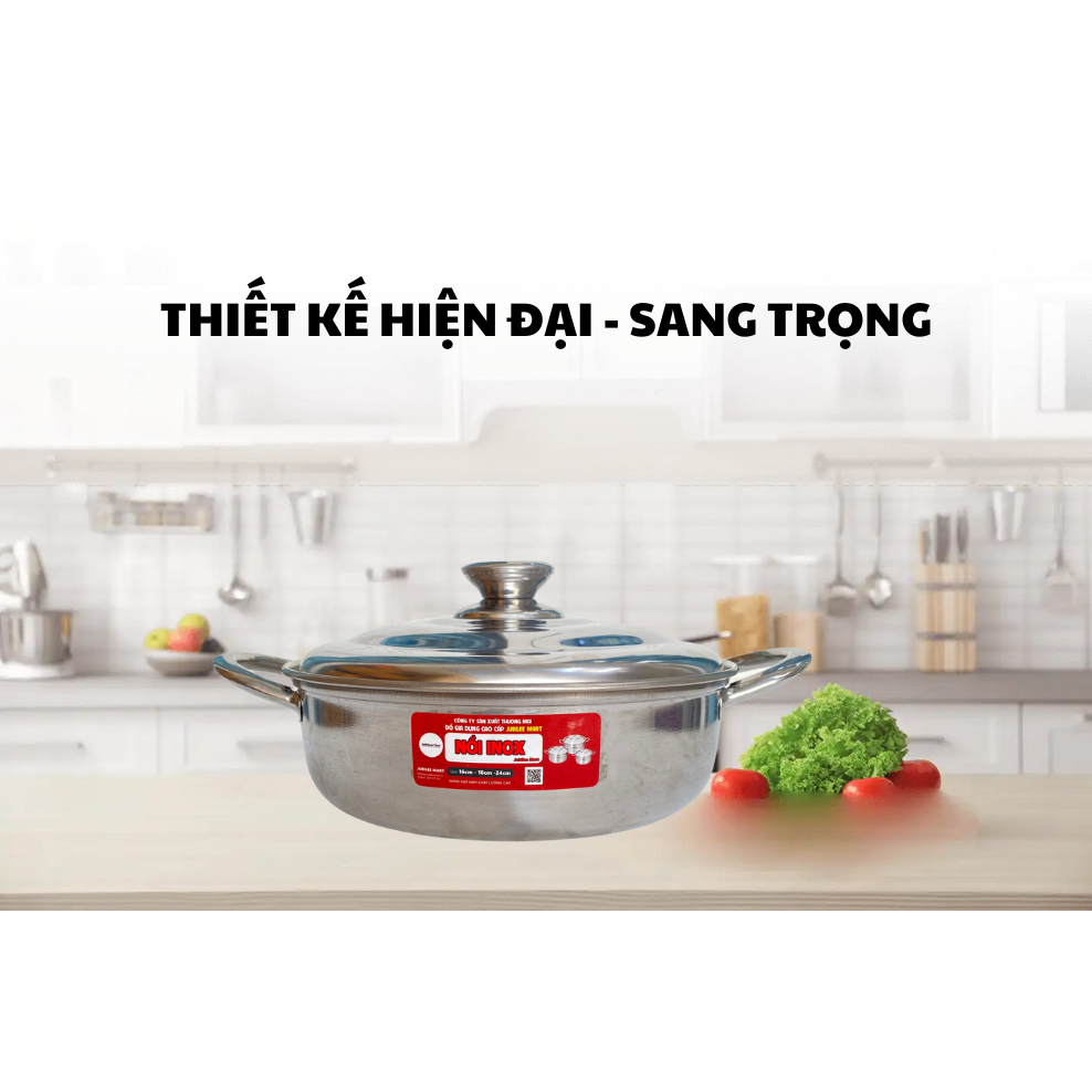 Nồi Lẩu Inox JUBILEE MART Tiện Dụng 24cm, Đáy Từ 3 Lớp Chống Dính Cao Cấp, Dùng được mọi loại bếp