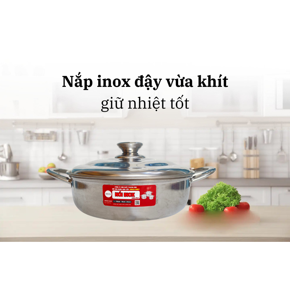 Nồi Lẩu Inox JUBILEE MART Tiện Dụng 24cm, Đáy Từ 3 Lớp Chống Dính Cao Cấp, Dùng được mọi loại bếp