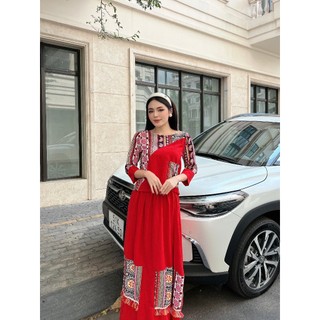[Freeship] Sét đầm maxi suông đỏ thổ cẩm có sẵn - Nhà Lỳ Có Maxi