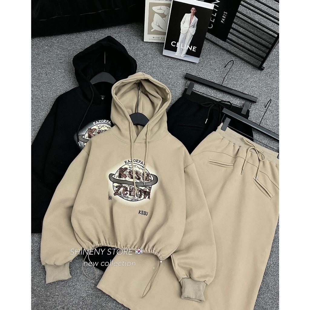 Sét áo hoodie kèm chân váy dài hàng QCL1
