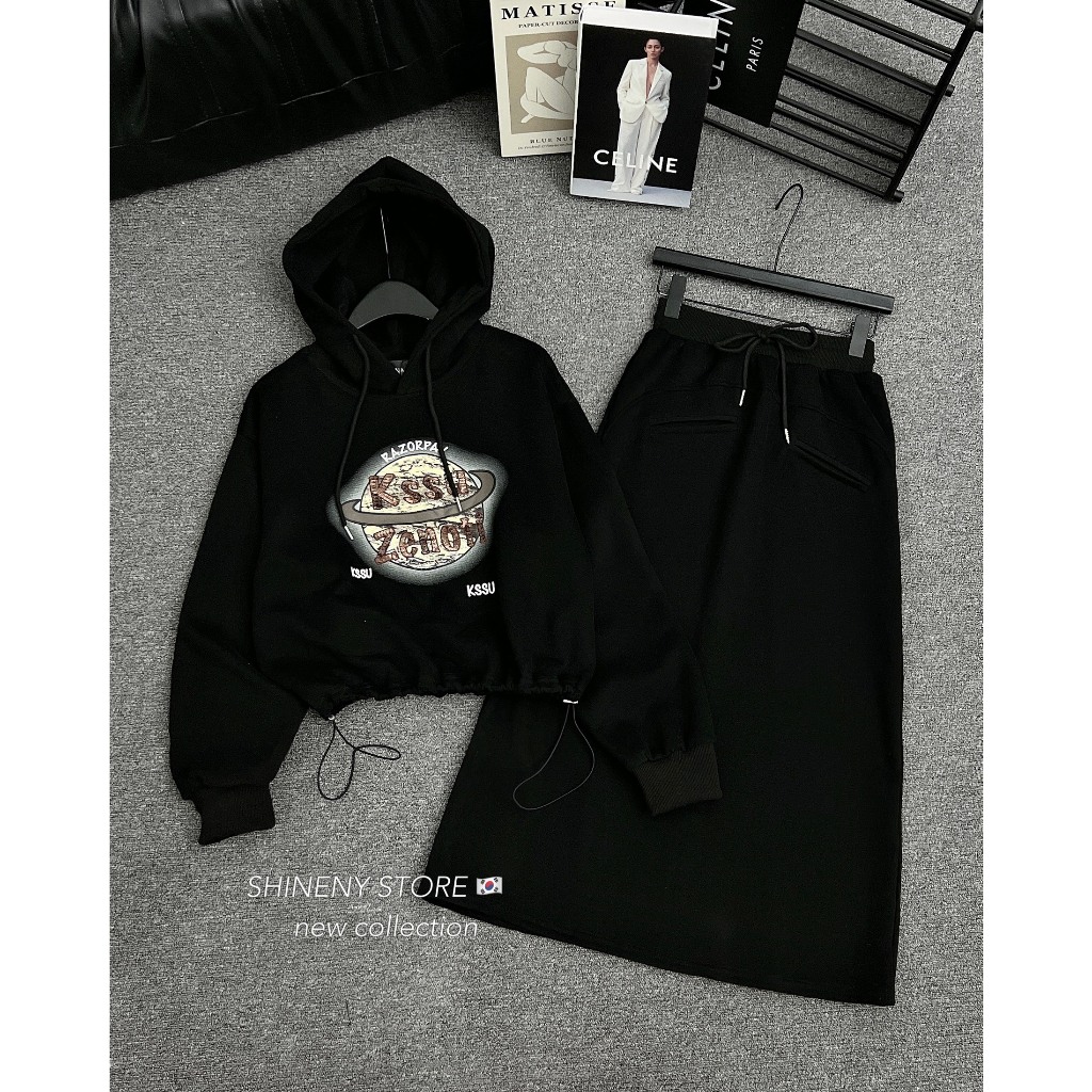 Sét áo hoodie kèm chân váy dài hàng QCL1
