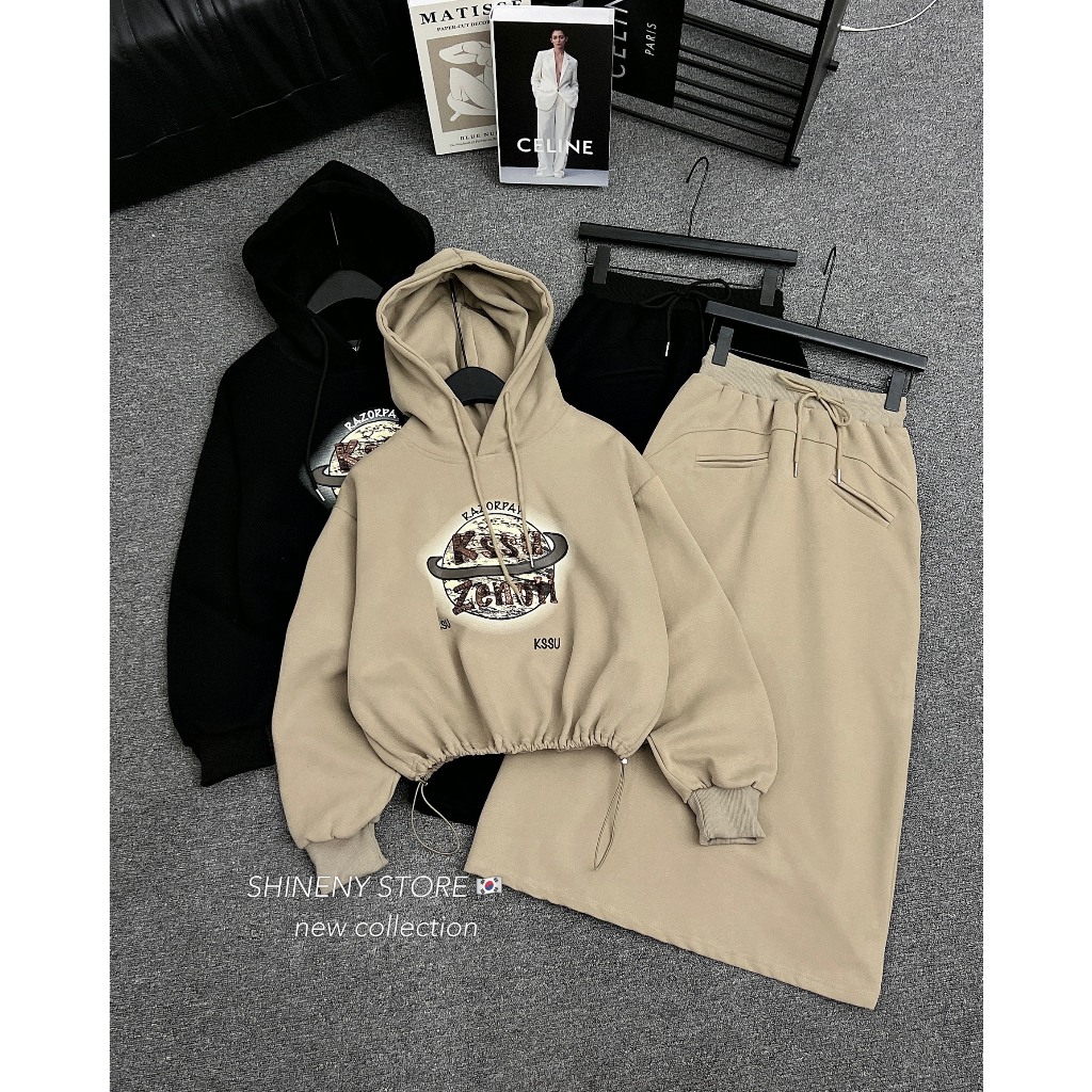 Sét áo hoodie kèm chân váy dài hàng QCL1