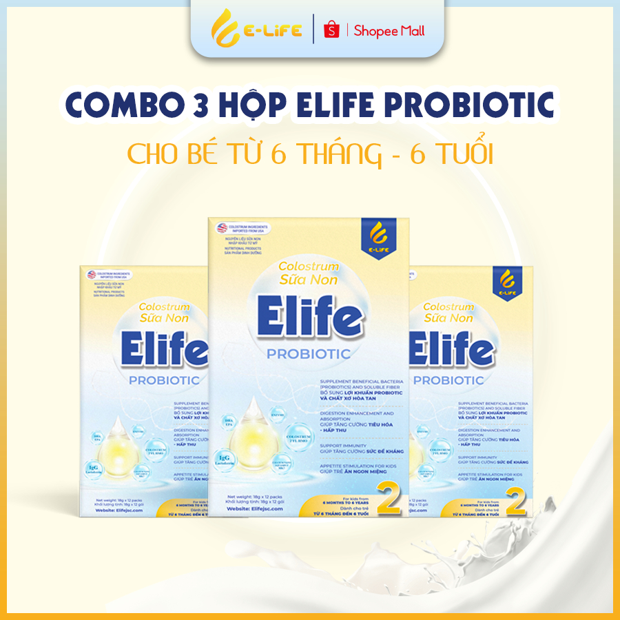 [Combo 3 hộp Sữa non ELIFE 2 PROBIOTIC] - Cho trẻ từ 1 - 6 tuổi - Tặng 1 bình lắc sữa cao cấp