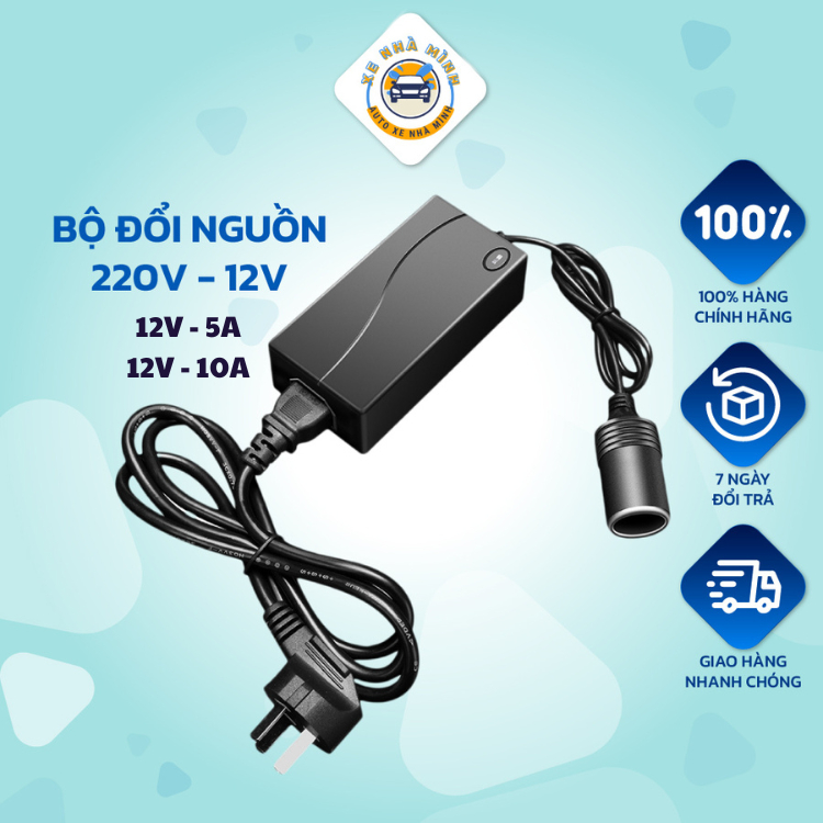 Bộ đổi nguồn 220V sang 12V, loại 5A, 10A  Xe Nhà Mình. Cắm tẩu dùng trong gia đình cho máy hút bụi, bơm...