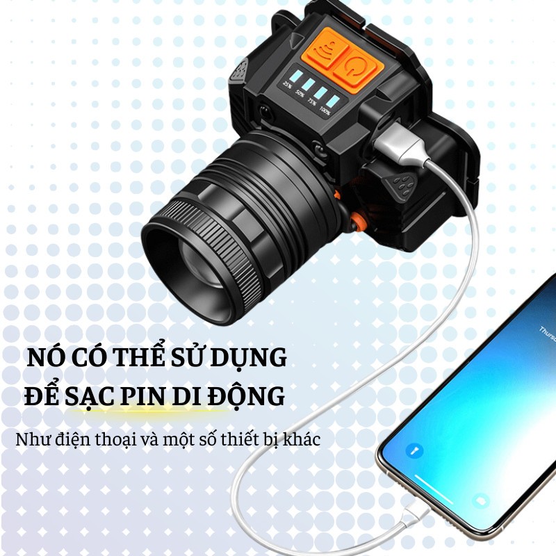 Đèn Pin Đội Đầu Shikio Siêu Sáng Chống Nước Tích Điện Vỏ Kim Loại Kèm Sạc