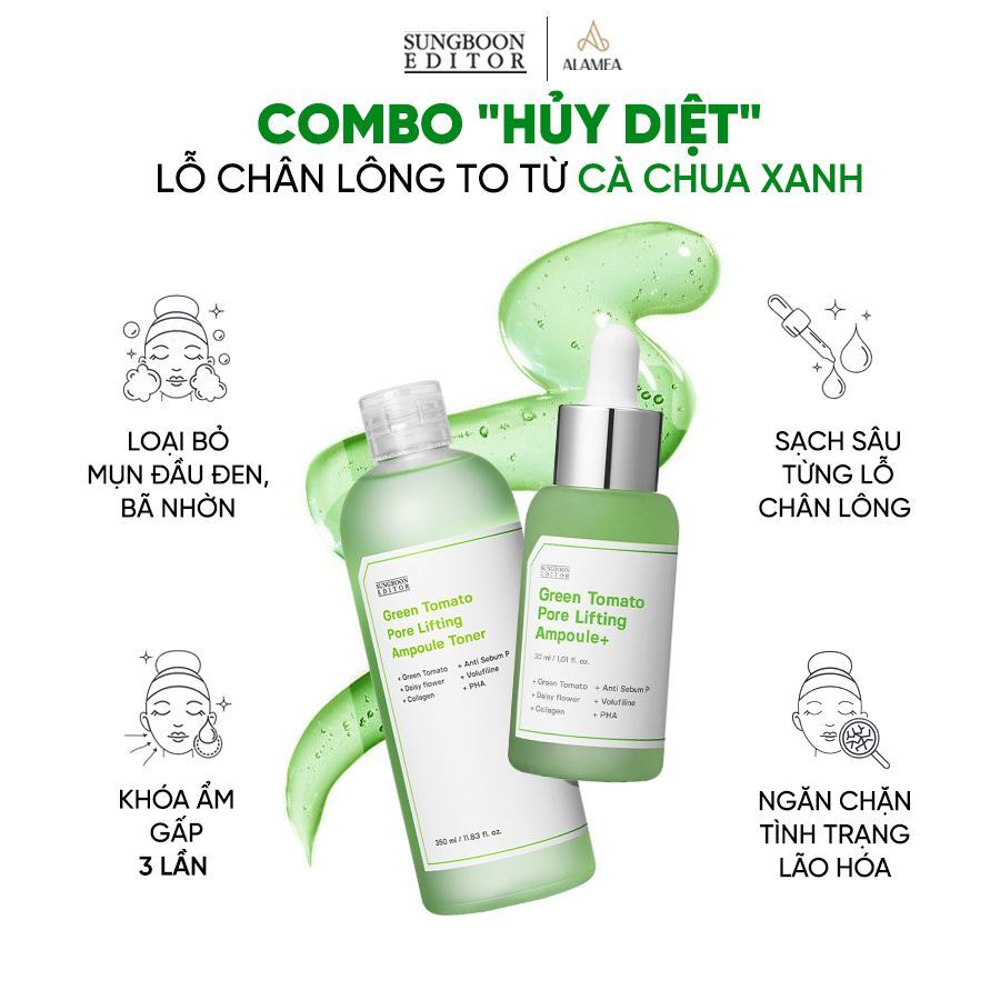 Toner Cà Chua Xanh SUNGBOON GREEN TOMATO PORE LIFTING AMPOULE TONER 350ML