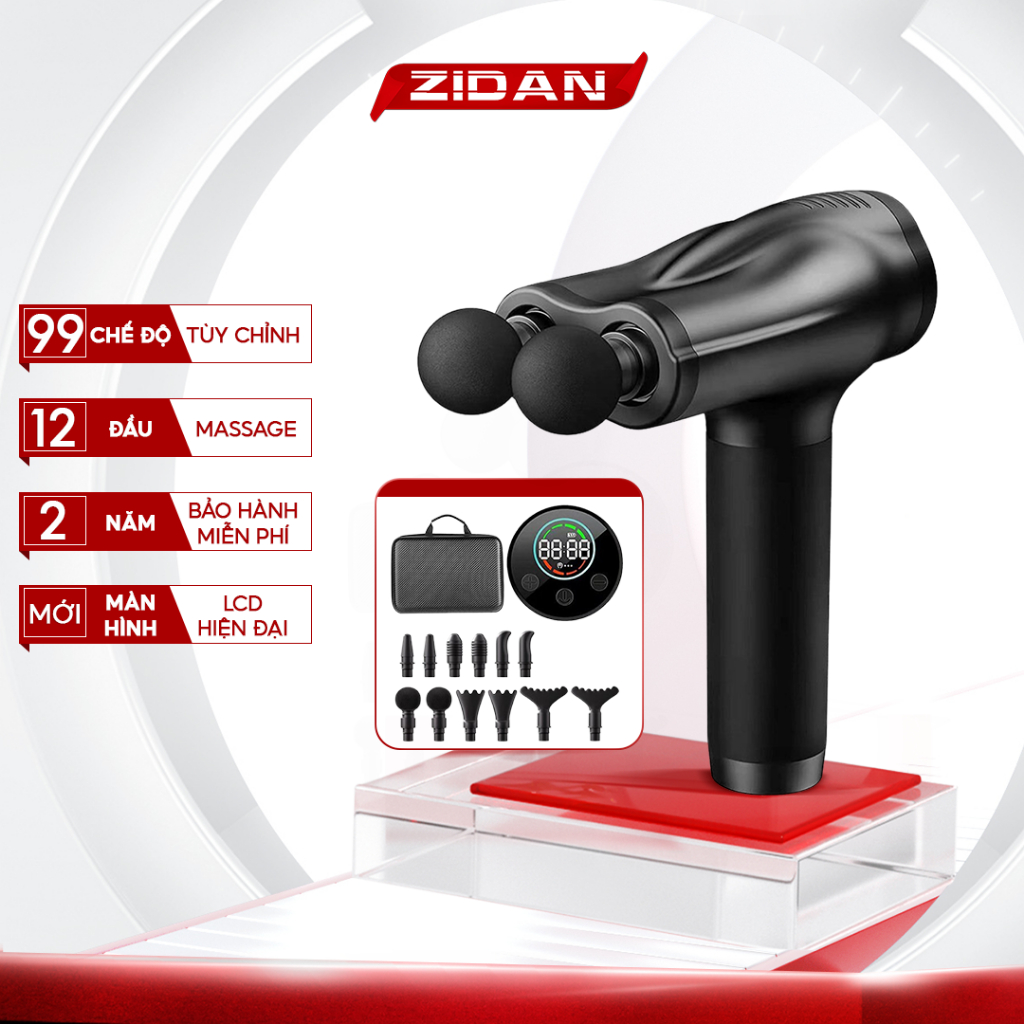 Máy massage cầm tay cao cấp ZD-99 Pro ZIDAN chính hãng mát xa gun bộ máy giãn cơ đấm lưng 99 chế độ màng hình LCD