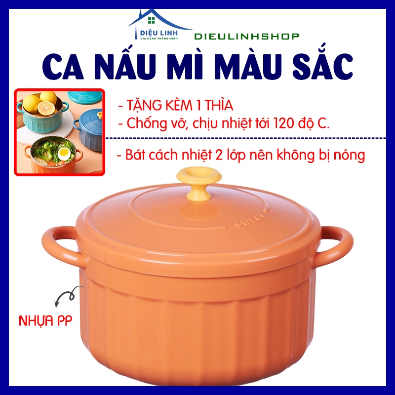 Ca Nấu Mì Có Nắp Màu Sắc Dễ Thương,Tô Ăn Mì, Ăn Cơm Dạng Nồi Hàn Quốc Có 2 Quai Tiện Dụng Xinh Xắn dieulinhshop