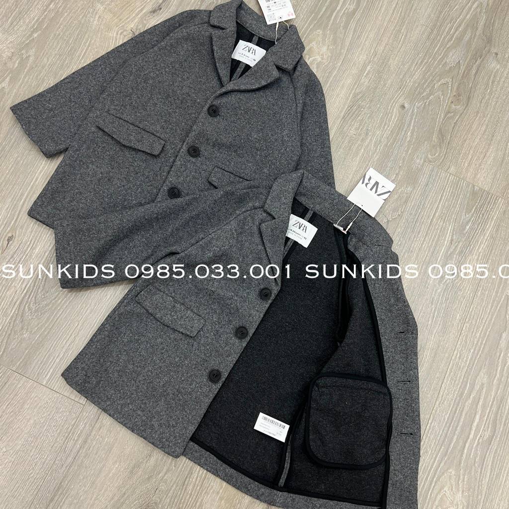 Áo khoác bé trai Dạ ép ZR cổ bẻ màu Ghi