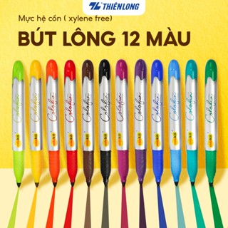 Hộp bút lông dầu mỹ thuật Thiên Long Colokit 12 màu PM-C01, Đều Màu, Tô Trên Mọi Chất Liệu DIY, Vẽ Giày Vải,Chai Lọ Nhựa
