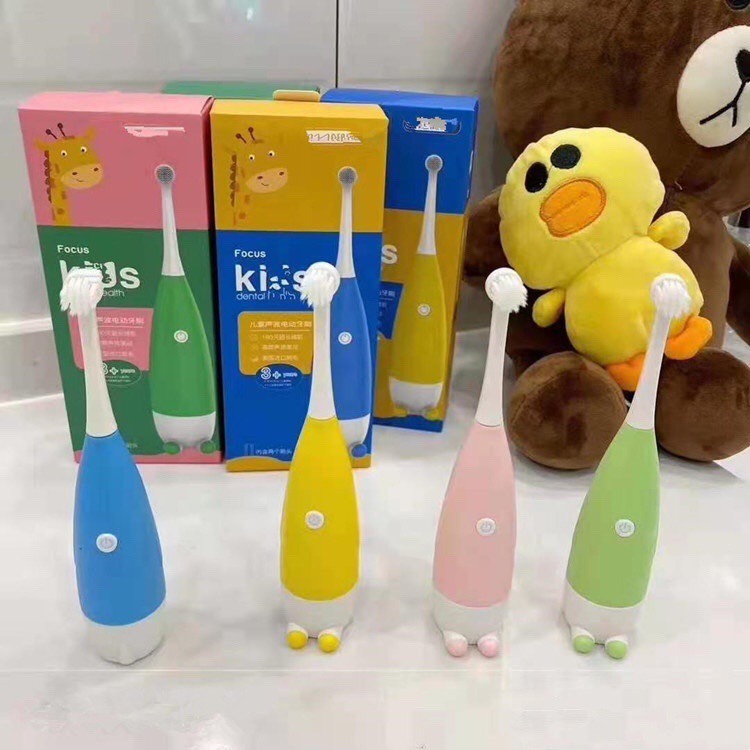 Bàn Chải Đánh Răng Tự Động Cho Bé Chạy Bằng Pin Có Đầu Thay Thế Và Pin Đi Kèm Làm Sạch Răng Miệng