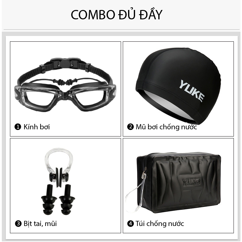 Kính Bơi YLIKE Kèm Mũ Bơi Nút Tai Bịt Mũi Túi Đựng Đồ Bơi