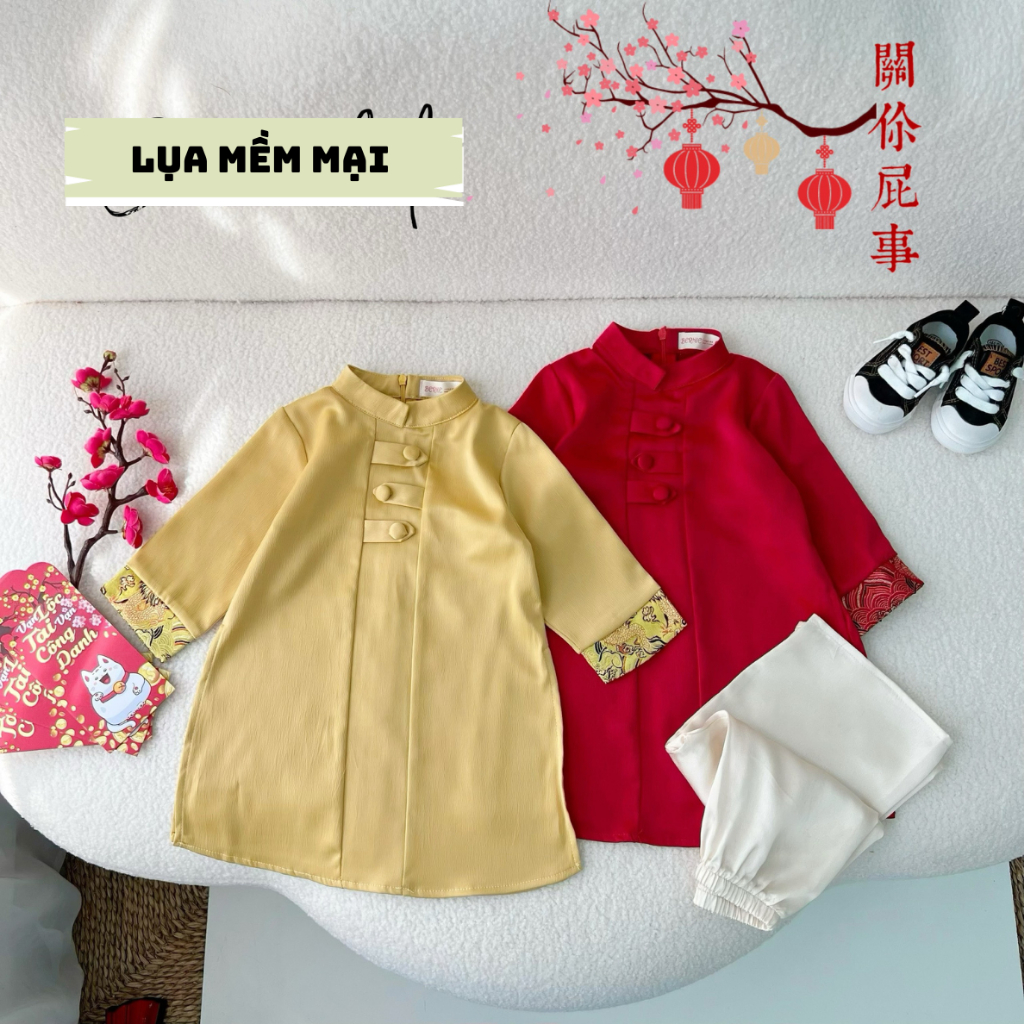 Set áo dài lụa cách tân BERNIE cho bé trai đi chơi Lễ Tết, du Xuân chụp hình AD12