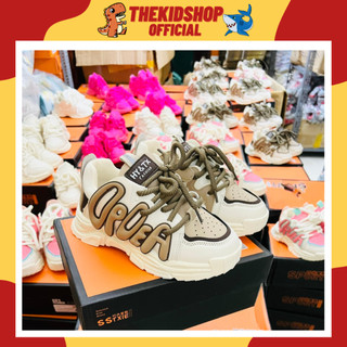 Giày Thể Thao Bé Trai Bé Gái Chữ Nổi Năng Động 2 Màu Hồng Nâu Chất Da Mềm Mại A208 THE KID SHOP