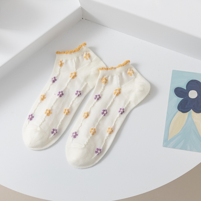 Set 5 Đôi Tất Nữ Cổ Ngắn Cute Bèo Nhiều Màu, Vớ Nữ Cổ Thấp Vintage Hàn Quốc Chống Hôi Chân SP41233455