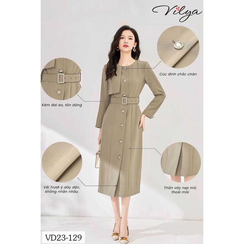 Đầm/váy nữ dáng dài suông công sở VILYA sang trọng thiết kế cao cấp trẻ trung VD23-129/130