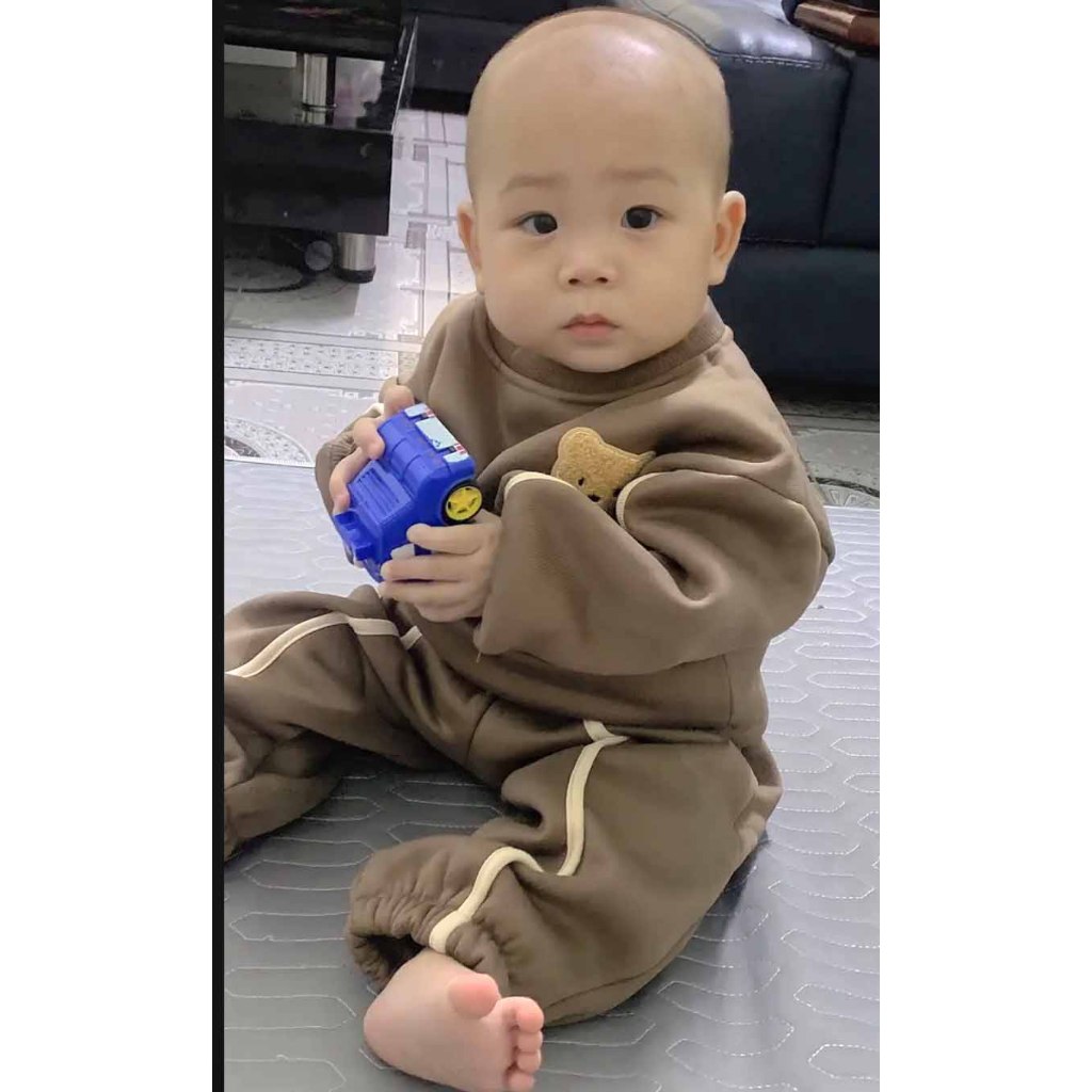 Bộ Dài Tay Cho Bé Trai/Gái Phối Sọc Gấu thêu Minky Mom dài tay mềm mịn mát, Bộ Quần áo trẻ em mặc nhà thu đông - g5.shop