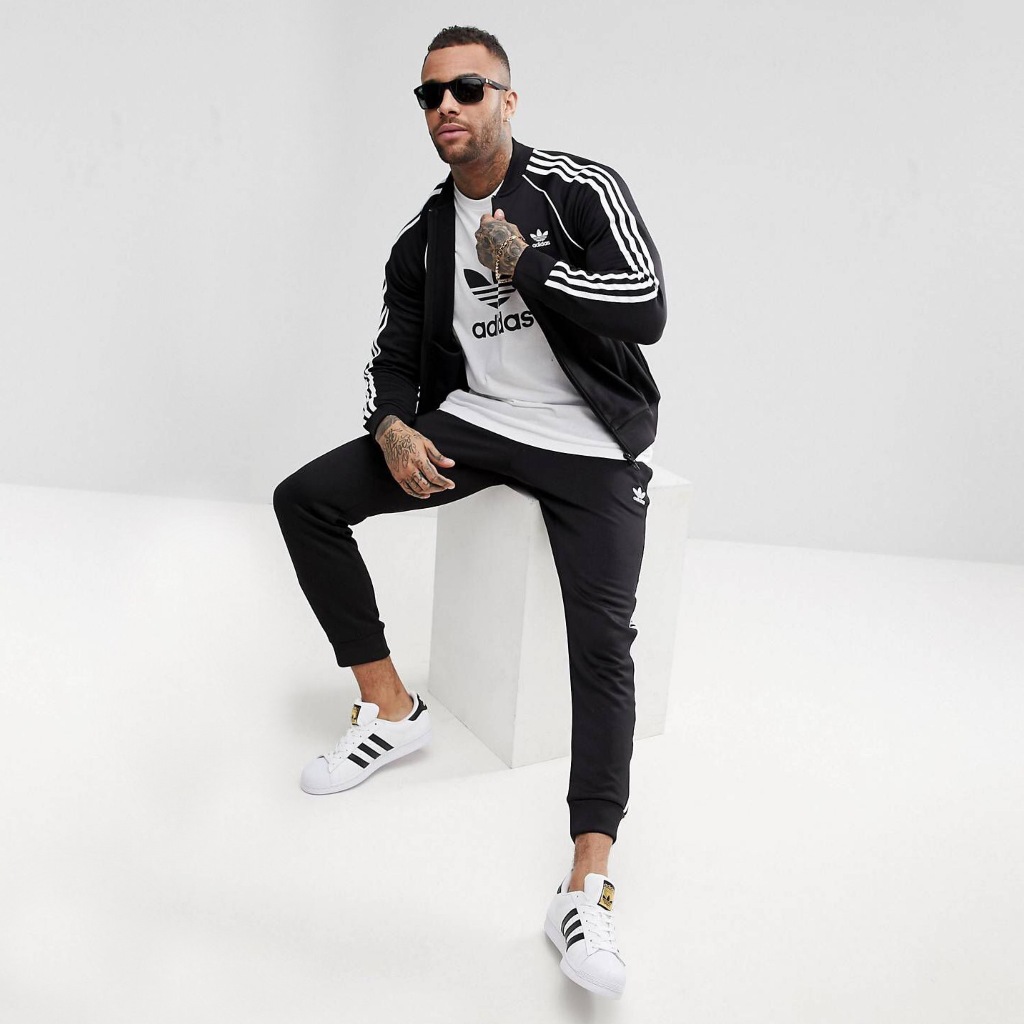 Bộ Quần Áo Thể Thao Unisex Nam Nữ Adidas Adicolor Classic Primeblue SST Track - Màu Đen