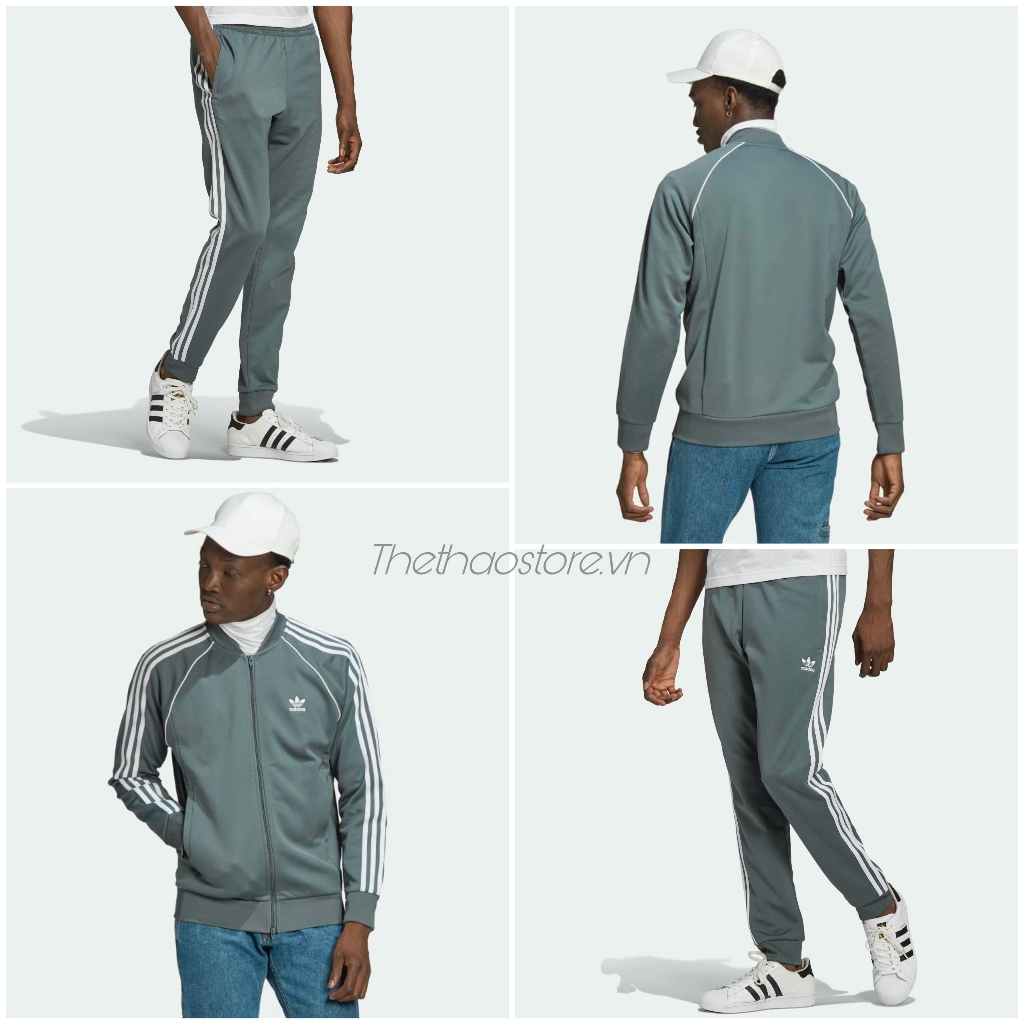 Bộ Quần Áo Thể Thao Unisex Nam Nữ Adidas Adicolor Classic Primeblue SST Track - Màu Xi Măng