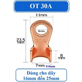 đầu cos đồng đỏ [ 20cái ] đầu cốt bấm dây điện bình ắc quy xe đạp điện, xe máy OT-30A