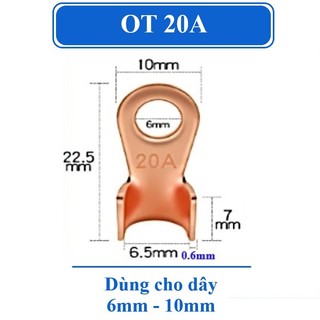 Đầu cos đồng đỏ [20cái] đầu cốt bấm dây điện nối bình ắc quy xe đạp điện, xe máy, loa âm thanh OT-20A