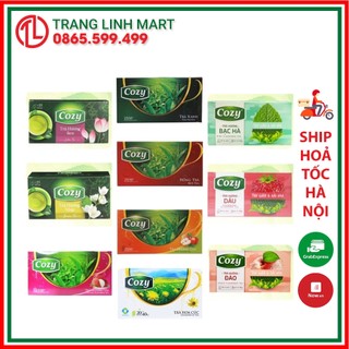 Trà Cozy túi lọc 20 túi x 2g đủ vị hồng trà / đào/ dâu/ atiso/ hương sen/ hương nhài/ táo/ bạc hà