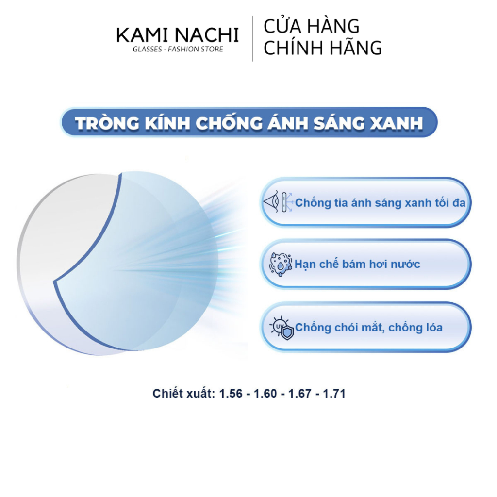 Tròng kính cận loạn chống ánh sáng xanh từ màn hình điện thoại máy tính KAMI NACHI - Hàng Thái Lan