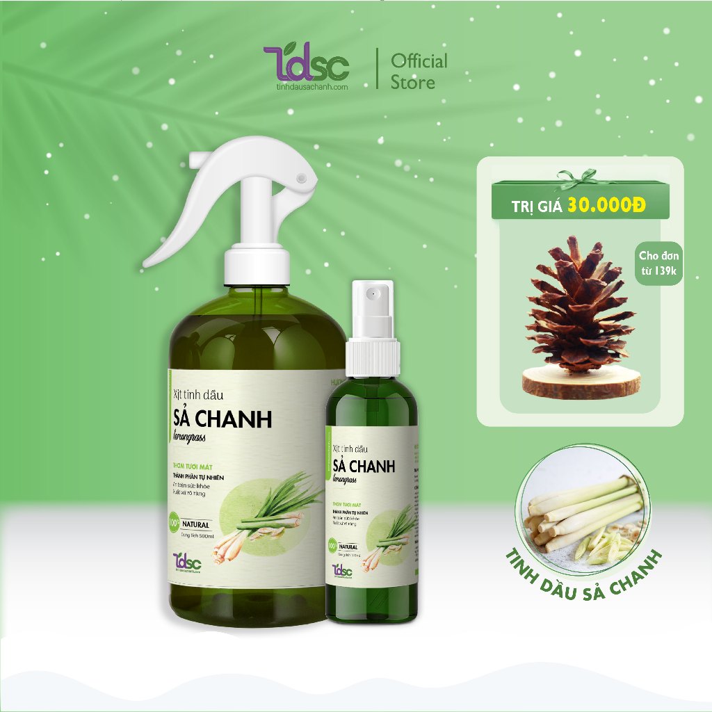 Chai Xịt Tinh Dầu Sả Chanh Nguyên Chất Thơm Phòng Đuổi Muỗi TINHDAUSACHANH 100/500ml Tinh Dầu Sả Xịt Phòng Khử Mùi
