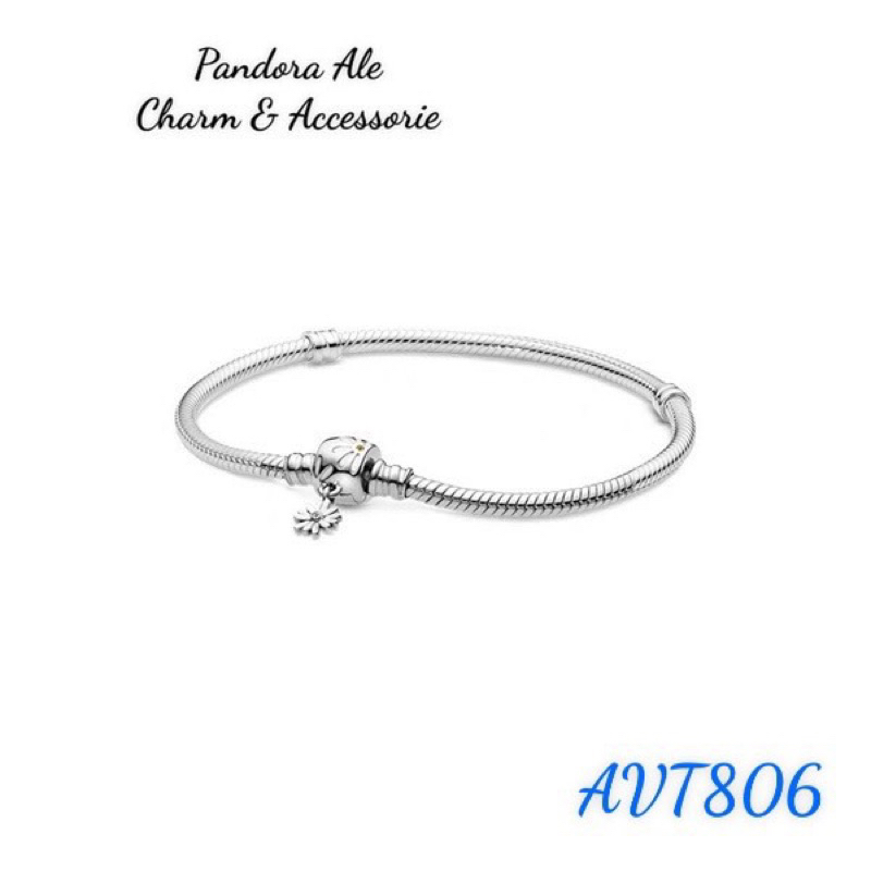 VÒNG TAY PAN ALE MỀM KHOÁ HOA CÚC TREO BẠC S925