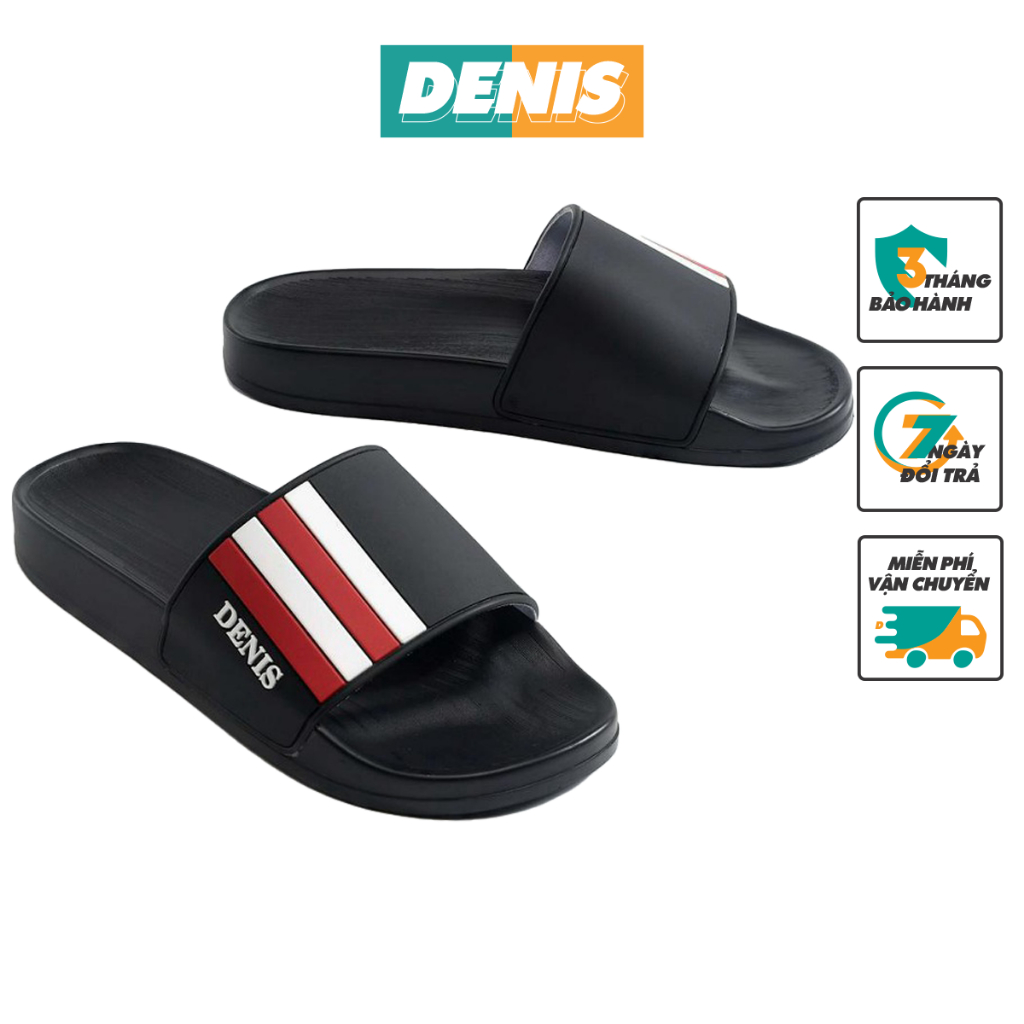 Dép quai ngang nam nữ Denis ST02 Unisex Slipper Đen 3 sọc nam tính  Ngoài trời