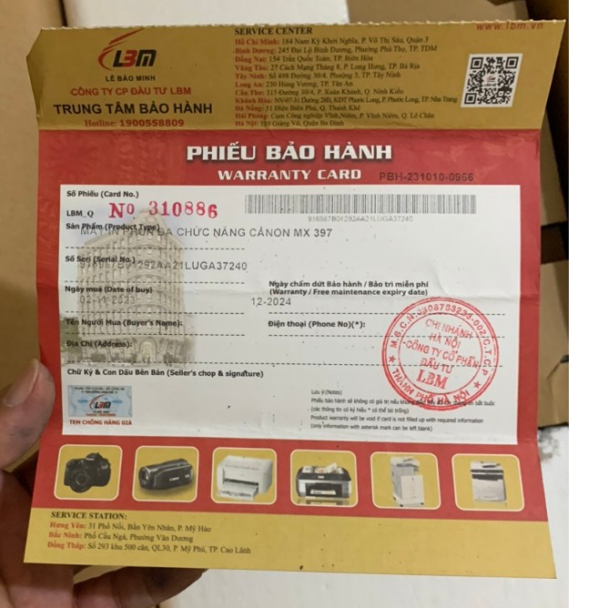Máy in màu đa năng Canon MX397 Scan,Copy,Fax - có lắp bộ tiếp mực ngoài
