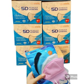 Hộp 100 cái khẩu trang 5d Vinamax nhiều màu sắc,date mới,dày ko xù lông,chống bụi kháng khuẩn