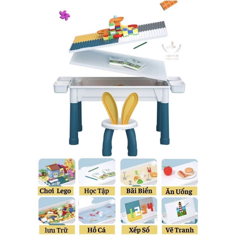 Bộ Bàn Ghế Lego 110 chi tiết, có ngăn kéo kèm ghế cho bé lắp ráp lego- Đồ chơi thông minh cho bé