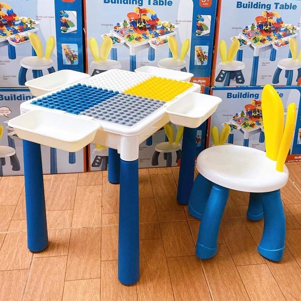 Bộ Bàn Ghế Lego 110 chi tiết, có ngăn kéo kèm ghế cho bé lắp ráp lego- Đồ chơi thông minh cho bé