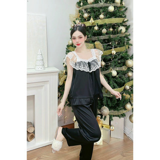Bộ lụa phối ren mặc nhà cực xinh