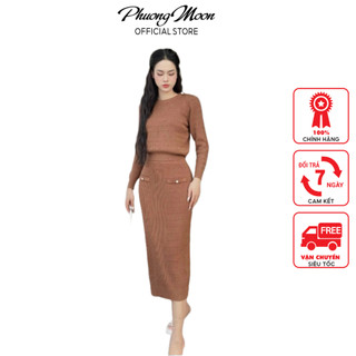 Sét len nữ phuongmoon, áo len dài tay mix chân váy dễ mặc