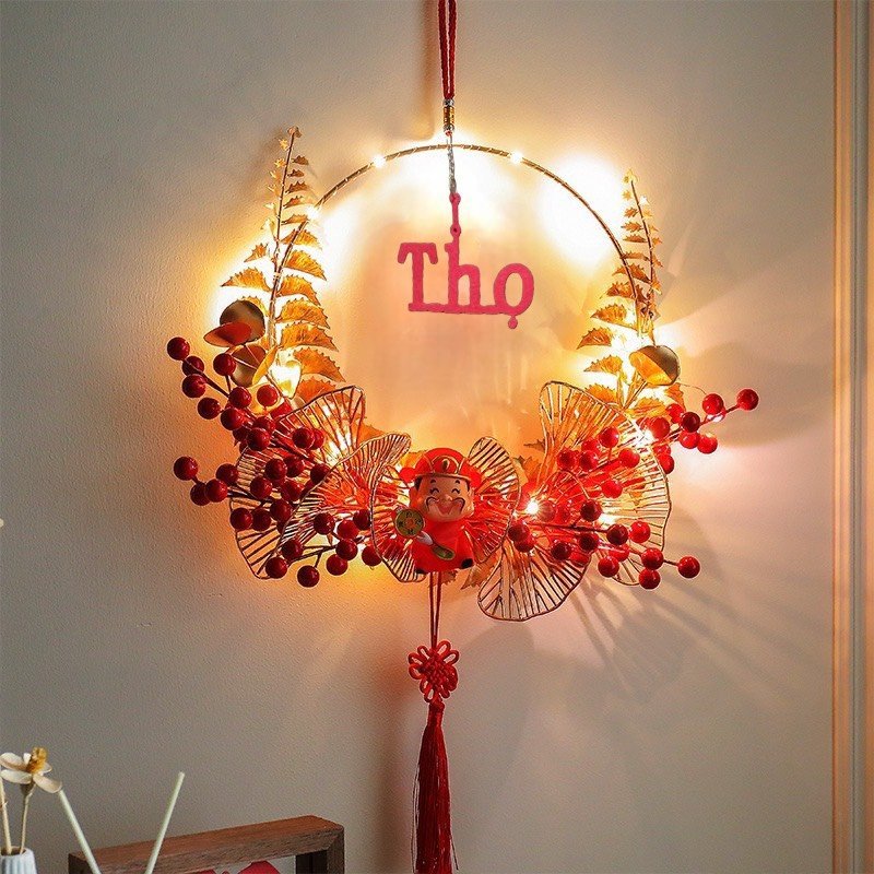 Vòng Treo Cửa Đào Đông Trang Trí Nhà Cửa Dịp Tết Có Đèn LED  khaihuyauto