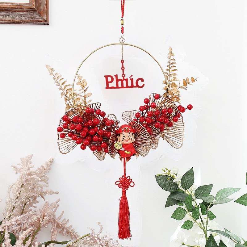 Vòng Treo Cửa Đào Đông Trang Trí Nhà Cửa Dịp Tết Có Đèn LED  khaihuyauto