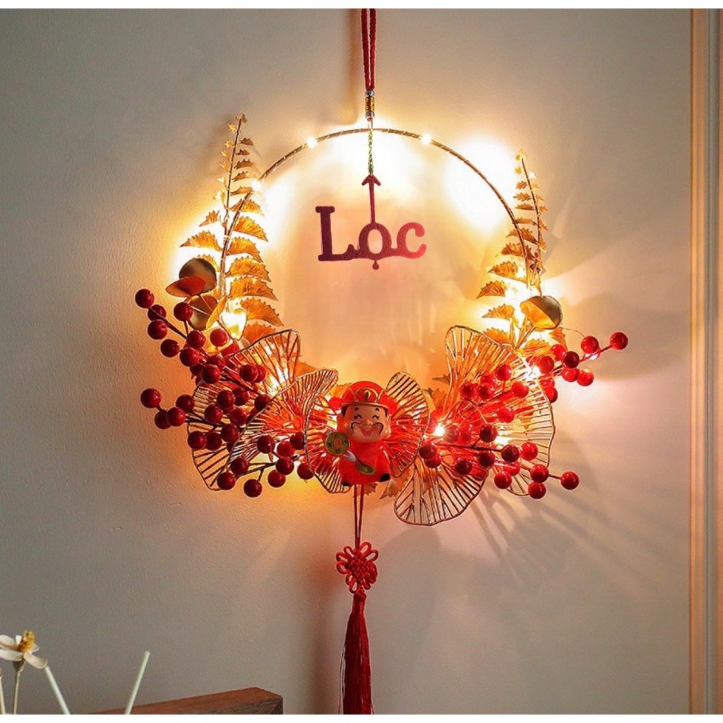Vòng Treo Cửa Đào Đông Trang Trí Nhà Cửa Dịp Tết Có Đèn LED  khaihuyauto