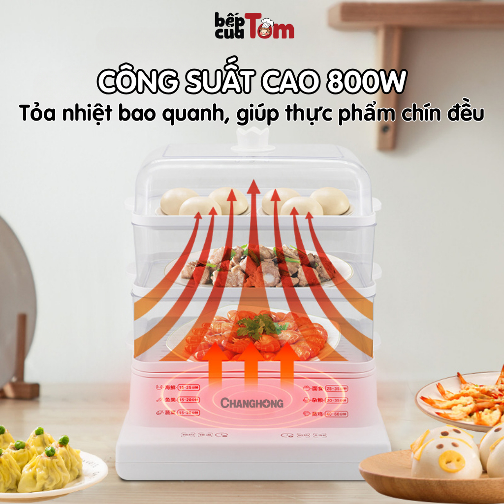 Nồi Hấp Điện Đa Năng Changhong 3 Tầng 36L, Nồi Hấp Gà Nguyên Con Bảo Hành 12 Tháng