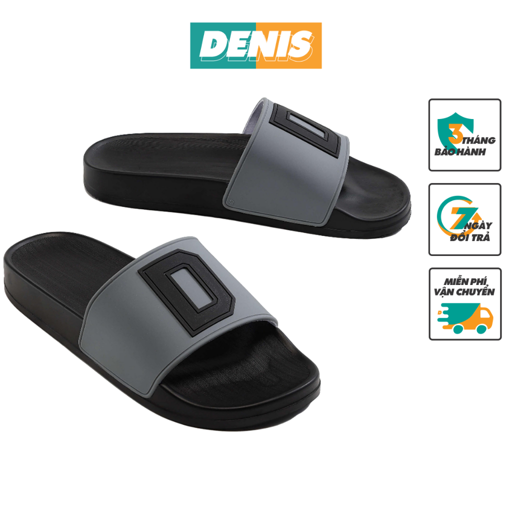 Dép quai ngang Denis CD03 Unisex Slipper Quai Xám đế Đen chữ D thời trang