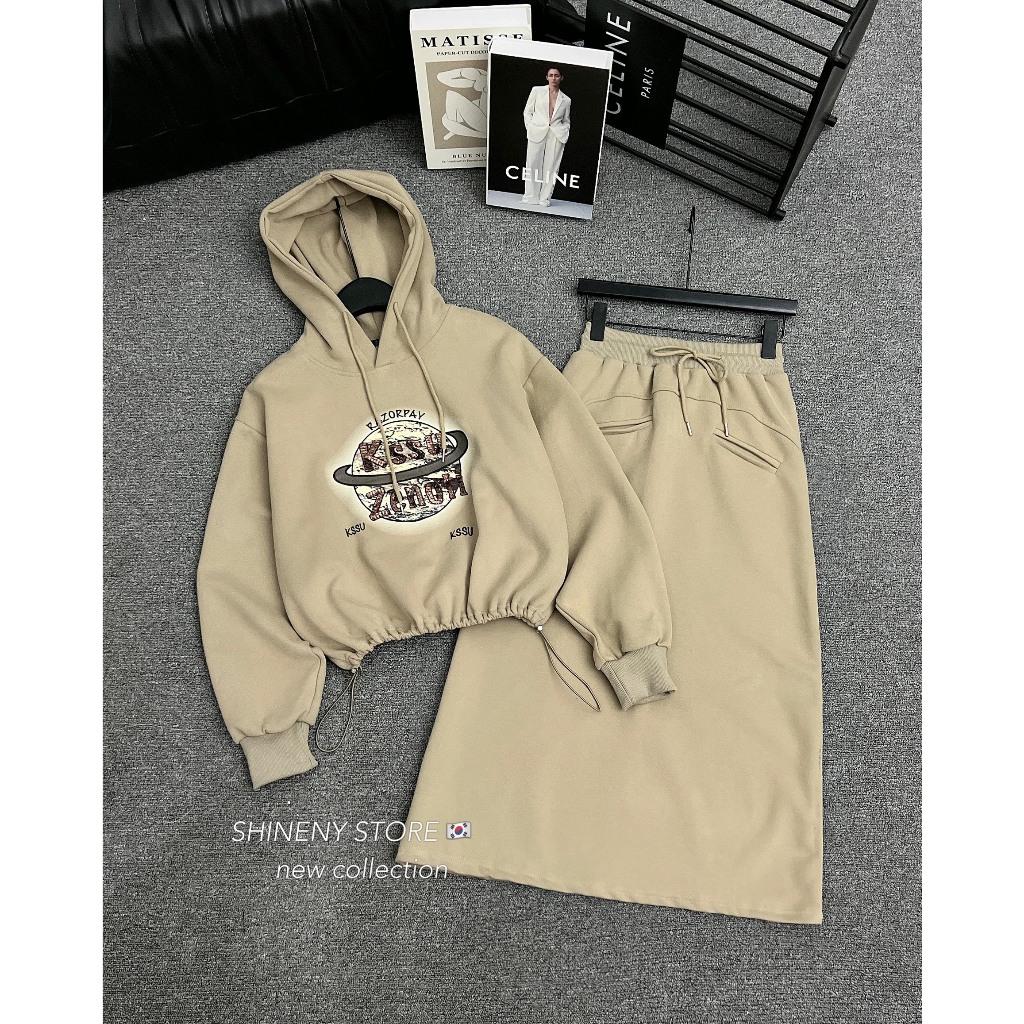 Sét áo hoodie kèm chân váy dài hàng QCL1