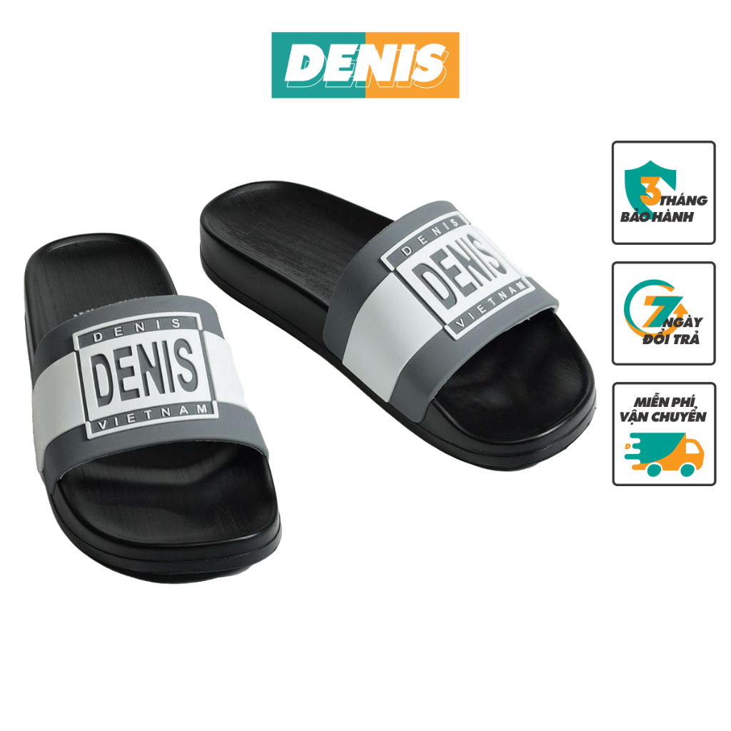 Dép quai ngang nam nữ Denis DE02 Unisex Slipper Màu xám viền trắng Ngoài trời