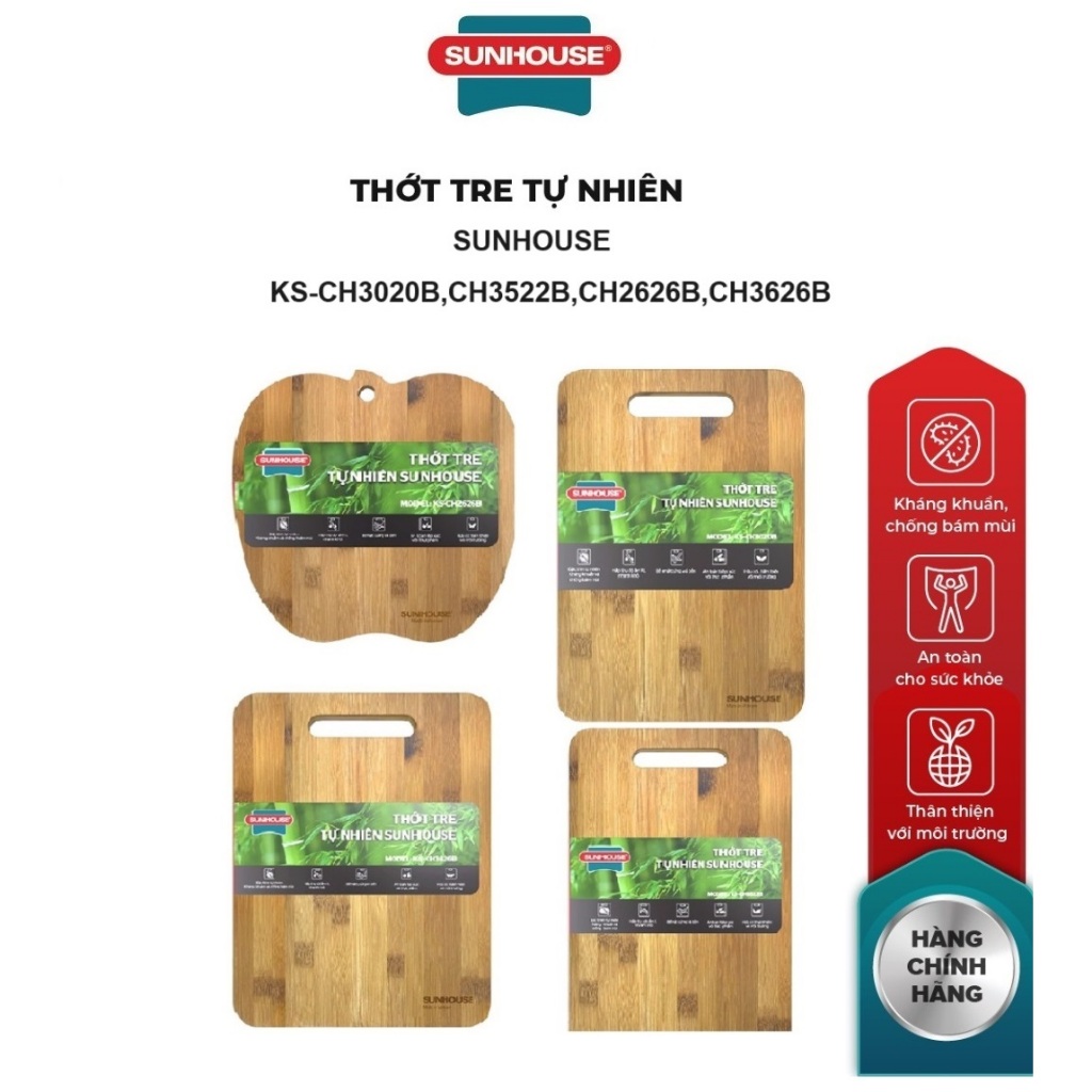 Thớt tre tự nhiên SUNHOUSE KS-CH3626B/ CH2626B/ CH3020B/ CH3522B