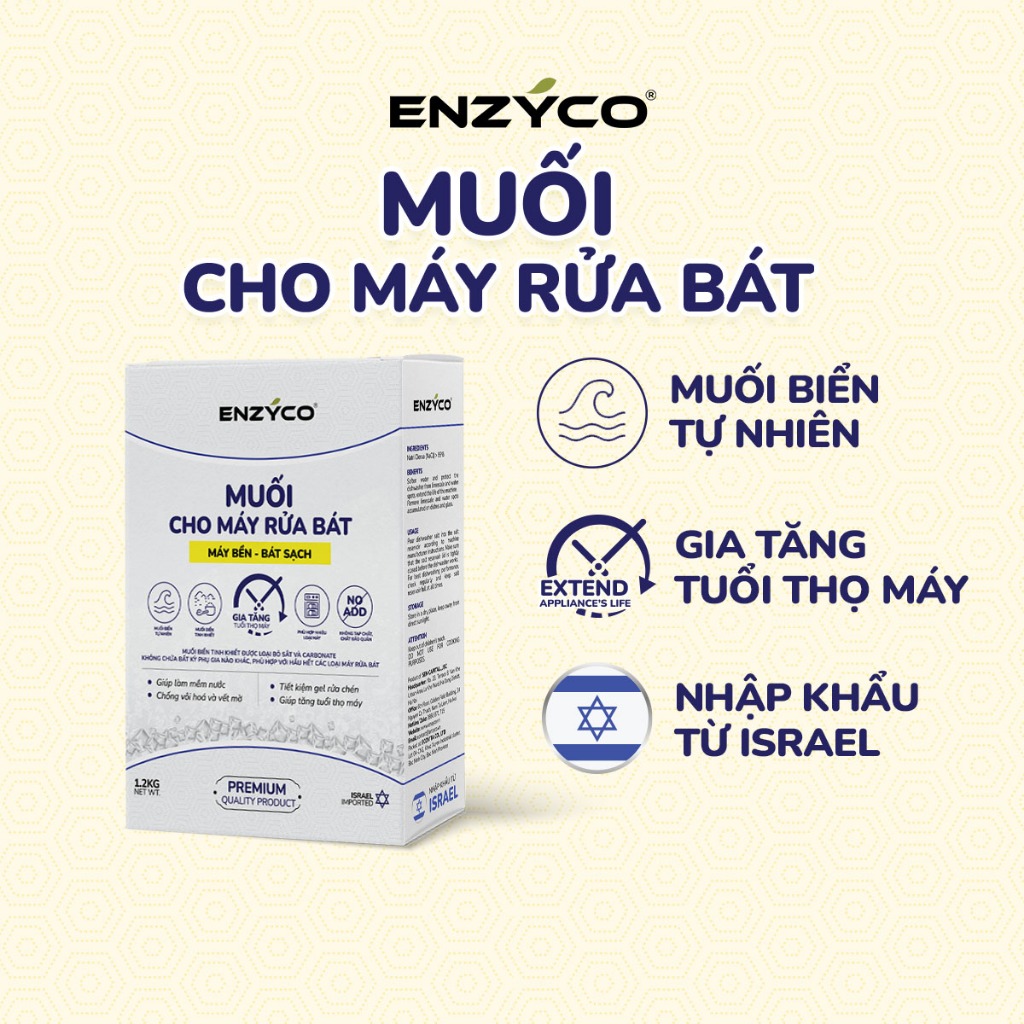 Muối Cho Máy Rửa Bát Enzyco Nhập Khẩu Từ Israel Muối Biển Tự Nhiên Tinh Khiết 1.2KG
