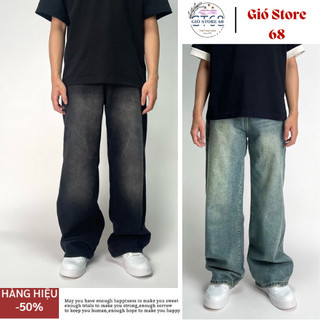 Quần jean nam SMOKE GREY WIDE LEG - quần bò nam ống suông rộng mầu xám đen wash chất jean bò cao cấp style retro GIO