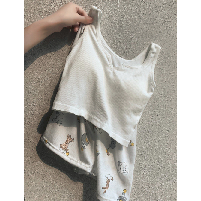 Bộ đồ ngủ Áo Thun Hai Dây Phối Quần Short  thoáng mát thoải mái giá rẻ