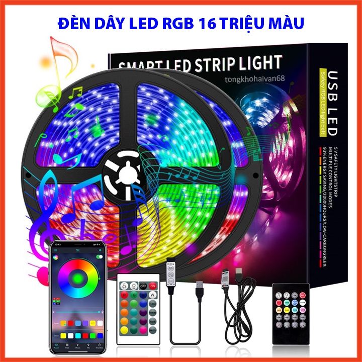Đèn Dây Led RGB  Điều Khiển Bằng Điện Thoại, Nháy Theo Nhạc 16 Triệu Màu 5m 10m - Dây LED RGB Trang 