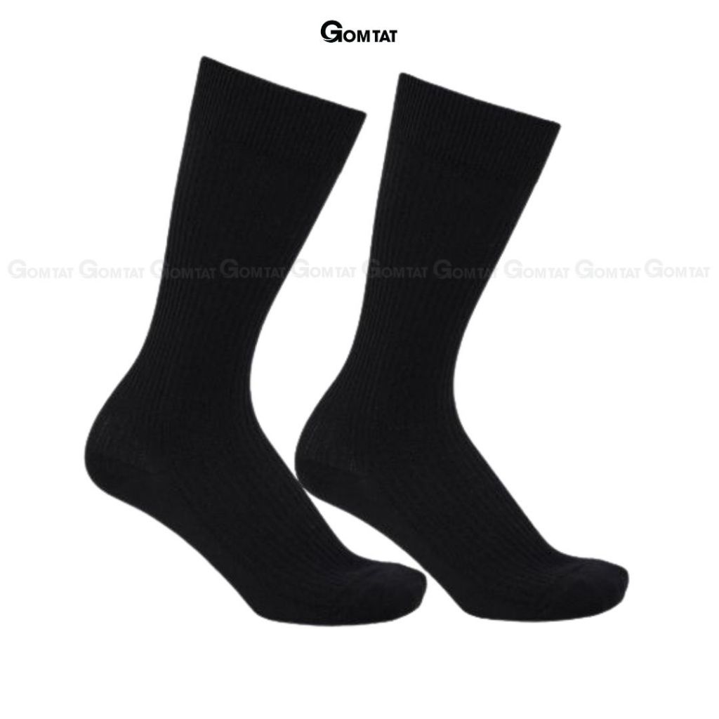 Tất vớ nam cổ cao GOMTAT đi giày tây, chất liệu cotton khử mùi thoáng khí họa tiết gân chìm màu đen - TAY-FIVE-2008-1DOI